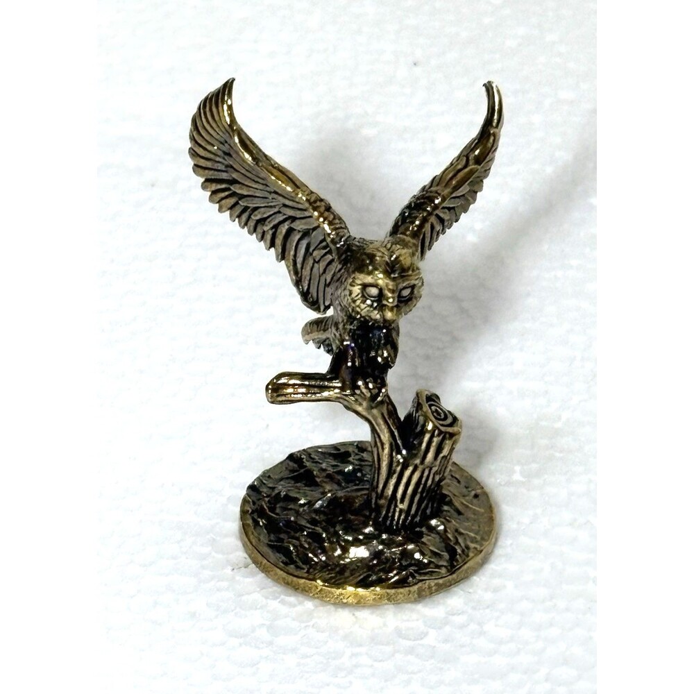 Miniature Brass Eagle Figurine Landing On Stump USA Patriotic